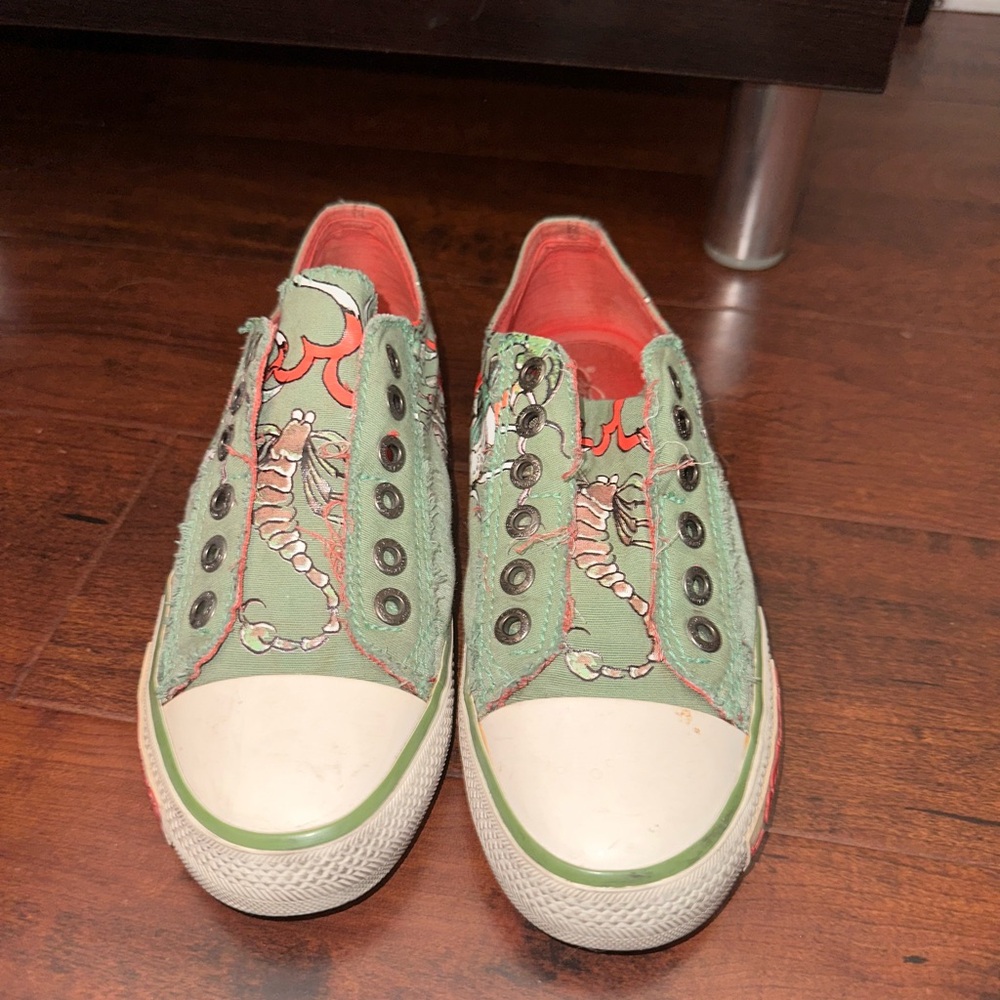 Green and Red Slip-On Ed Hardy Sneakers